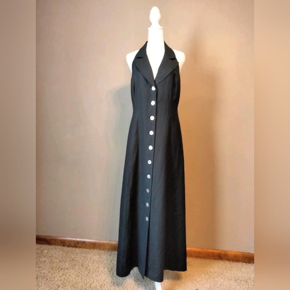 Jessica Howard Backless Halter Dress 65% Linen 35% Rayon - Picture 2 of 12